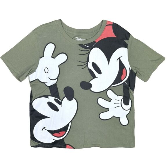 Disney Mickey & Minnie Olive Green Tee - Size Large - Picture 1 of 3